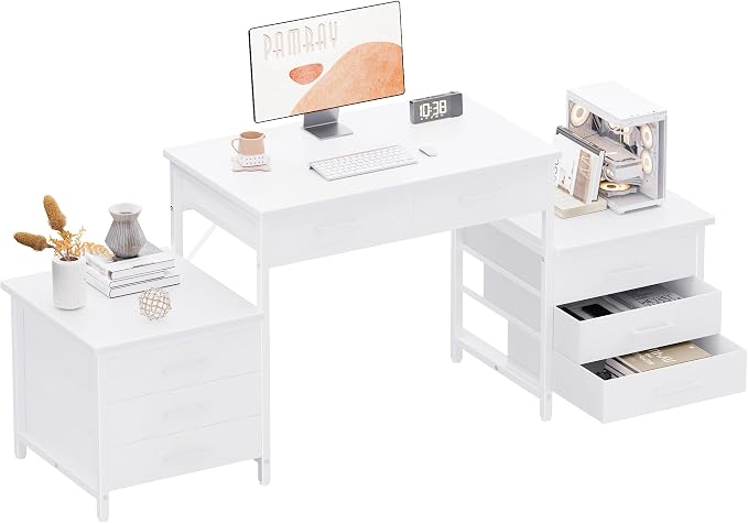 Pamray 63 Inch Office Desk with 8 Drawers and Printer Shelves for Computer | Space-saving, Ample Storage, Large Workspace, Easy Assembly, Sturdy, Suitable for Home Office Study Gaming, Bedroom and Dorms