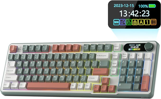 RK ROYAL KLUDGE S98 Wireless Mechanical Keyboard w/Smart Display & Knob | 96% RGB Wireless Gaming Keyboard BT/2.4G/USB-C, Hot Swappable Custom Keyboards, Creamy Sound Silent Computer Keyboard