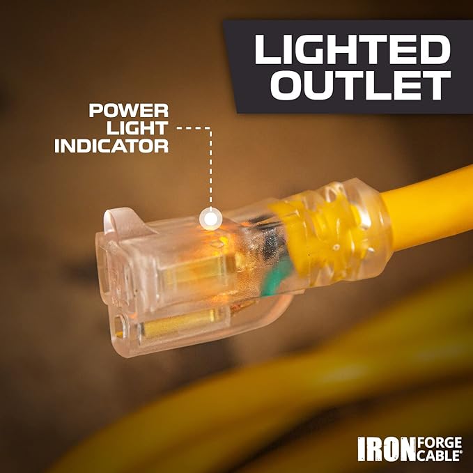 Iron Forge Cable Outdoor Extension Cord 3 Ft - 10 Gauge Heavy Duty Extension Cord, 15 AMP, 10/3 Yellow Power Cable SJTW Weatherproof with 3 Prong
