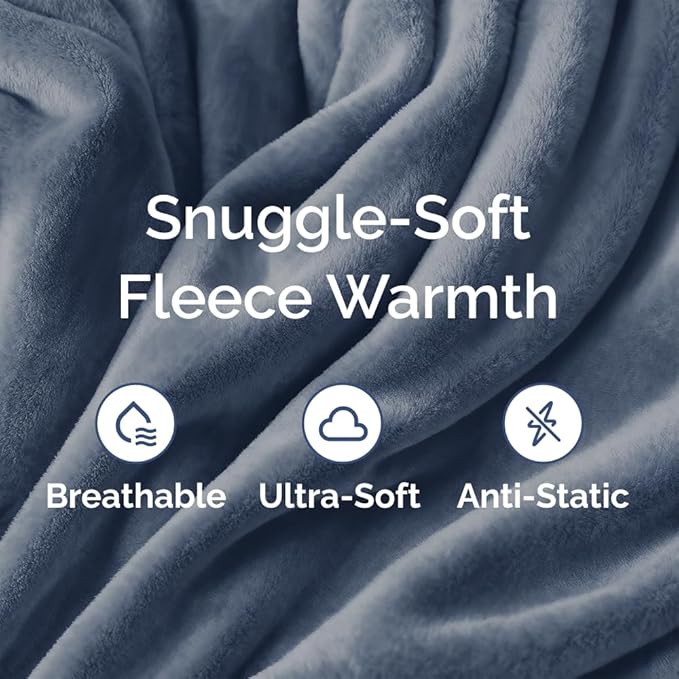 Fleece Blanket Queen Size - Ultra-Soft Flannel Fleece Blanket - Washed Blue | Soft, Warm, Outdoor Picnic Blanket for Camping, Travel, Lightweight, Cozy, Anti-Static, Home Decor Gifts for Men & Women