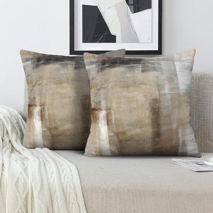 Throw Pillow Covers for Couch, 16x16 Inch, 2 Pack, Grey Beige | Decorative Throw Pillow Covers Cushion Covers for Couch Bedroom Sofa Living Room