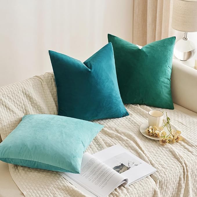 MIULEE 12x20 Inch Lumbar Velvet Throw Pillow Covers Teal | Pack of 2 Soft Solid Decorative Pillow Covers, Modern Luxury Home Decor, for Chair Couch Sofa Bedroom Livingroom