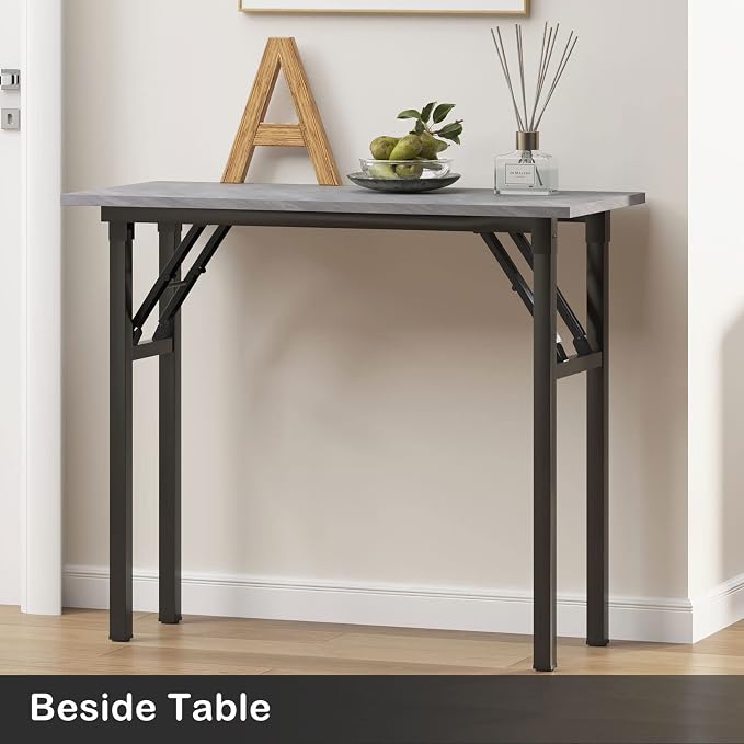 Need Small Computer Desk 31.5 Inch Folding Home Office Table Slate Ash | Black Frame Writing Gaming Work Table/Sturdy Foldable Study Table for Small Space/Dormitory, No Assembly Required