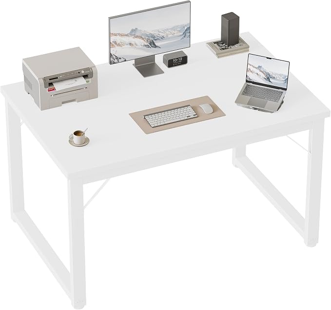 Mericonia 40 Inch Computer Desk, 1" Thick Small Office Table, White | Modern Simple Style, Heavy Duty Industrial Frame, Small Study & Writing Table for Home Bedroom Work