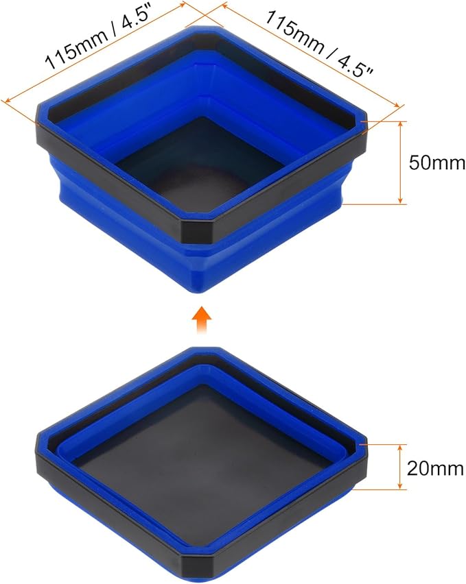 HARFINGTON Collapsible Magnetic Parts Tray Foldable Tool Trays Square Small Metal Parts Organiser for Fixing Screw Bolts Nuts Washers Pins, Blue