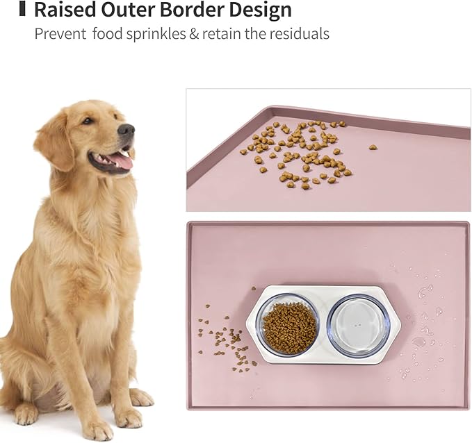 Dog Food Mat,Silicone Waterproof Food Tray,Non Slip Pet Bowl Mats Placemat,1" Raised Edge,Suitable for Most Small and Medium Sized Pets,32" x 24"