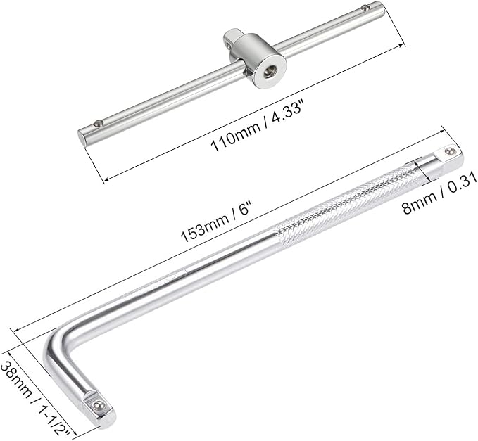 uxcell 1/4" Drive Socket Breaker L Shape Extension Bar Wrench,Sliding Wrench Breaker Bar Adjustable T-Handle Socket Hand Tool