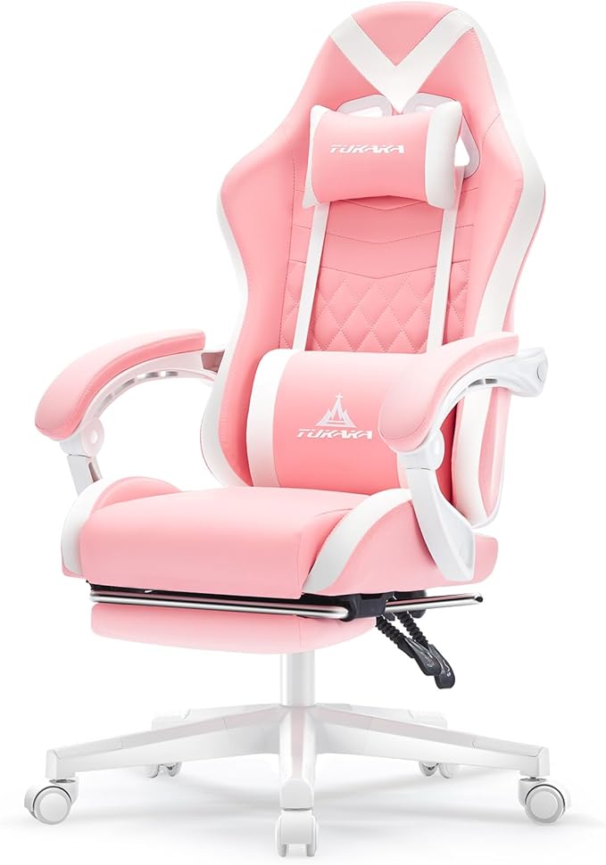 Gaming Chair,Ergonomic Massage Office Desk Chair with Footrest,Pink | Pocket Spring Cushion,Reclining,Thick High Back,Headrest and Lumbar Support,Adjustable Leather Computer Chair Gamer Chair