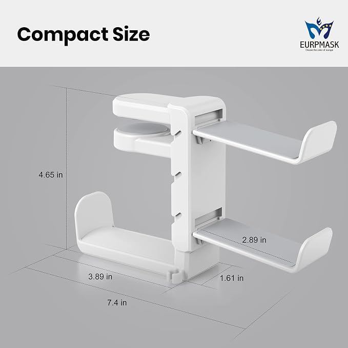 3-in-1 Headset&Controller Holder - EURPMASK Upgraded PC Gaming Headset Stand, Adjustable Clamp-on Headphone Holder,Headphone Controller Hook Under Desk w/ 360 Degree Swivel&Cable Clip Organizer-White
