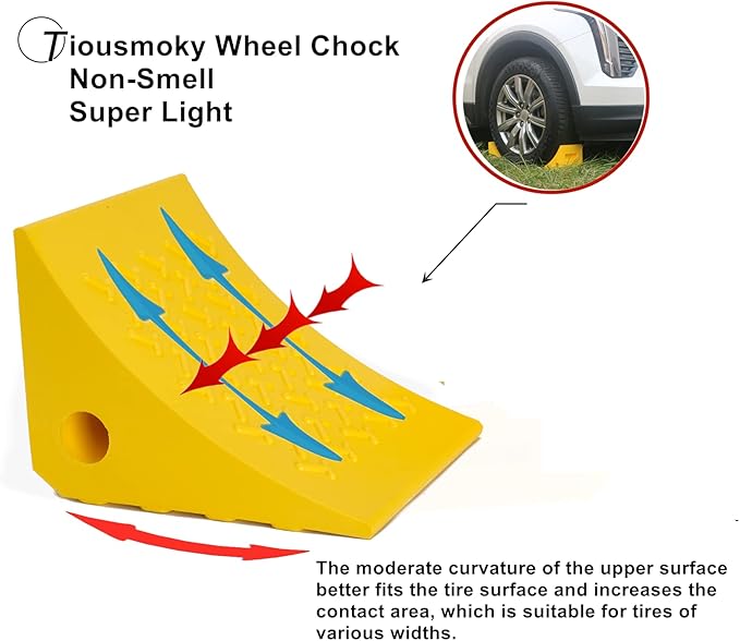 Wheel Chocks, Rubber Wheel Chock with Curved, Durable, Non-Slip, Solid Trailer Wheel Chocks for Boat Trailers, RV, Truck, Camper, 30000lbs (Yellow)