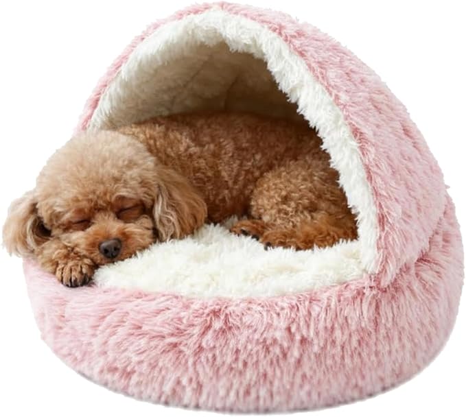 Dog Bed, Dog Bed with Cover Cave, Dual Comfort Design, Pet Bed for Small/Medium/Large Cats and Dogs, Anxiety Relief, Durable & Chew-Proof, Improves Sleep & Behaviour (Pink, 32in)