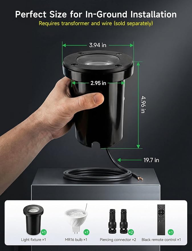 Smart RGBCW Outdoor In-Ground Well Light, 12V Low Voltage Landscape Lighting with App & Remote Control, Replaceable Bulb for Yard, IP65 Waterproof, Transformer and Wire Not Included, 1 Pack