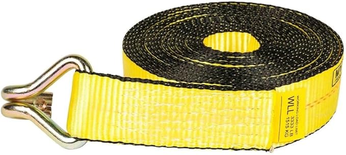 Mytee Products 2 Pack 2 Inch x 50 FT Heavy Duty Ratchet Straps with Double J Hooks | 10,000 lbs. Breaking Strength Yellow Tie Down Straps w/Wire Hooks for Industrial Use, Trailers, Truck & Cargo.