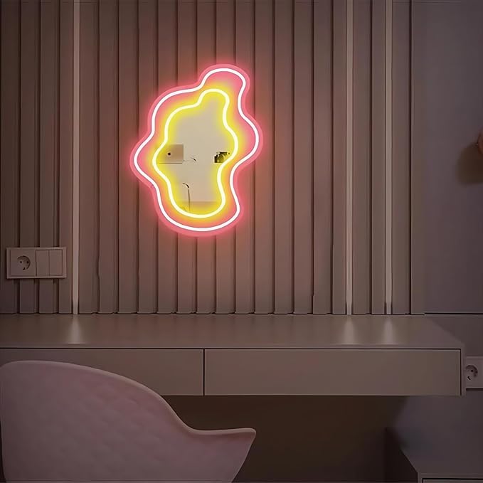 LED Mirror Neon Lights Light Up Dressing Mirror Cat/Shine Heart/Bat/Butterfly Shape Neon Mirror Sign for Modern Home Girl Room Bathroom Salon Wall Art Decor Gift For Girlfriend USB Powered