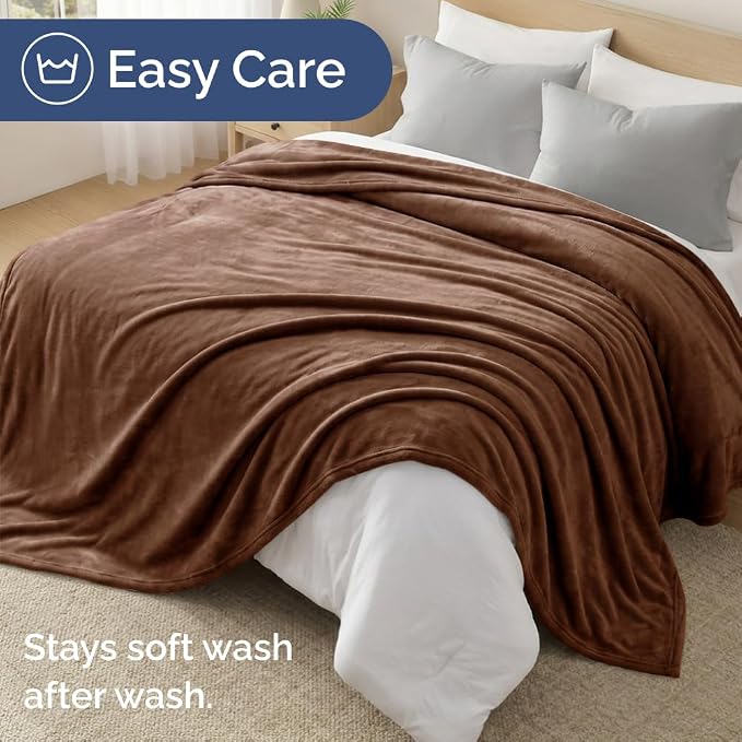Fleece Blanket Twin Size - Ultra-Soft Warm Flannel Fleece Blanket - Brown | Soft, Warm, Outdoor Picnic Blanket for Camping, Travel, Lightweight, Cozy, Anti-Static, Home Decor Gifts for Men & Women