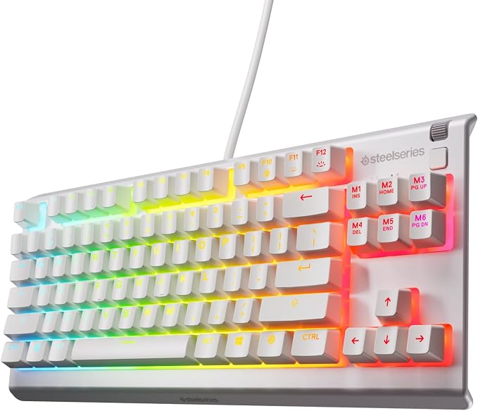SteelSeries Apex 3 TKL White RGB Gaming Keyboard — Tenkeyless Compact Form Factor — 8-Zone RGB Illumination — Water and Dust Resistant — Whisper-Quiet Gaming Switch