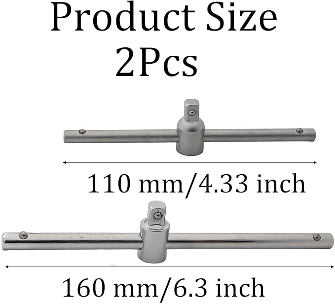 2Pcs 1/4" and 3/8 Inch Drive Sliding T-Handle Wrench, Adjustable T-Bar Socket Hand Tool, Chrome Vanadium Steel Breaker Bar for Car Repair, Mechanical Work, DIY Projects(Matte Finish&Silver)