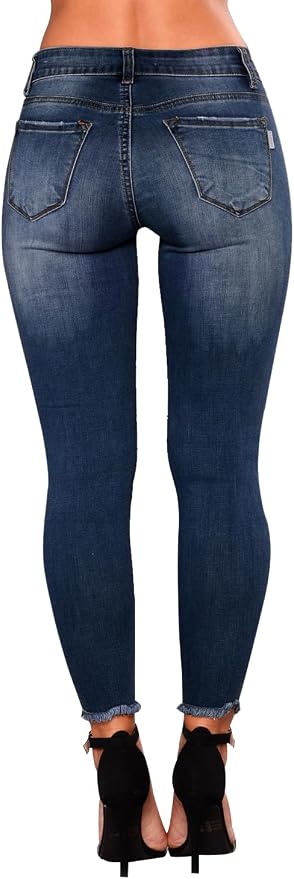 KUNMI Women's Skinny Ripped Trendy Jeans Distressed Stretchy Denim Pants