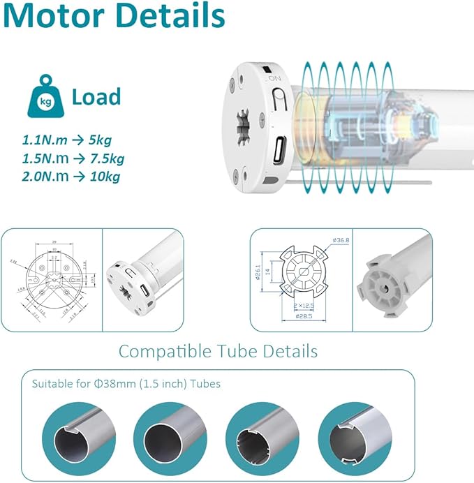 ZigBee Smart Roller Shade Motor for 1.5" Tube (38mm) | Rechargeable Electric Blind Motor Kit | DIY Retrofit Driver for Zebra Shades | Compatible with Alexa & Google Home | Type-C (1.1N.m Torque)