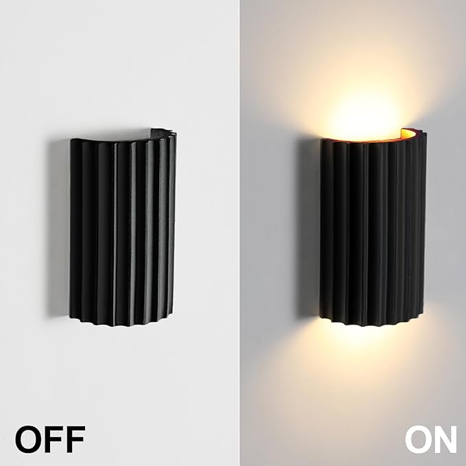 ZEROUNO Black Resin Modern LED Wall sconces Wall Lighting Set of 2, Hardwired Indoor Wall Light Fixtures Lamp Up and Down for Living Room Bedroom Hallway Corridor Conservatory Stairs (with E12 Bulbs)