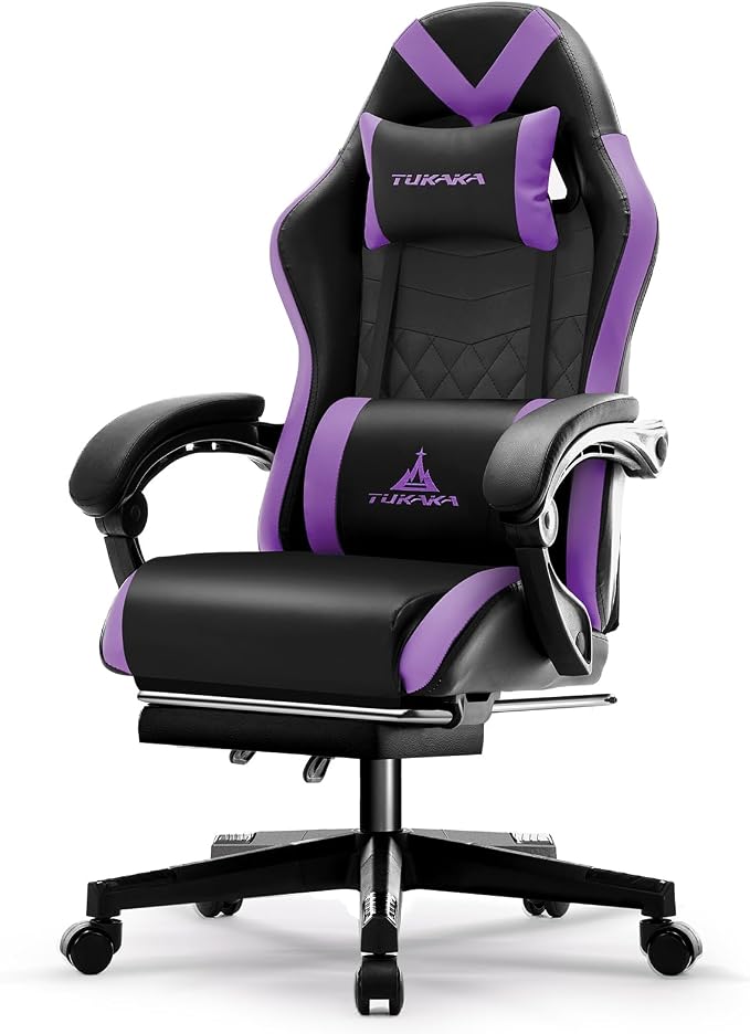 Gaming Chair,Ergonomic Massage Office Chair with Footrest,Purple | Pocket Spring Cushion,Reclining,Thick High Back,Headrest and Lumbar Support,Adjustable Leather Computer Chair Gamer Chair