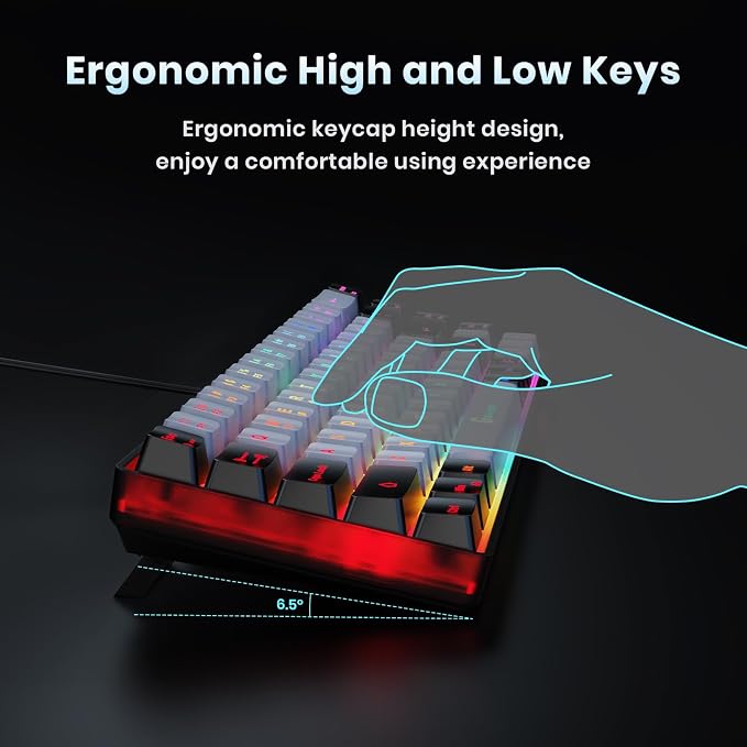 GEODMAER 65% Gaming Keyboard, Wired Backlit Mini Keyboard, Ultra-Compact Anti-Ghosting No-Conflict 68 Keys Membrane Gaming Wired Keyboard for PC Laptop Windows Gamer