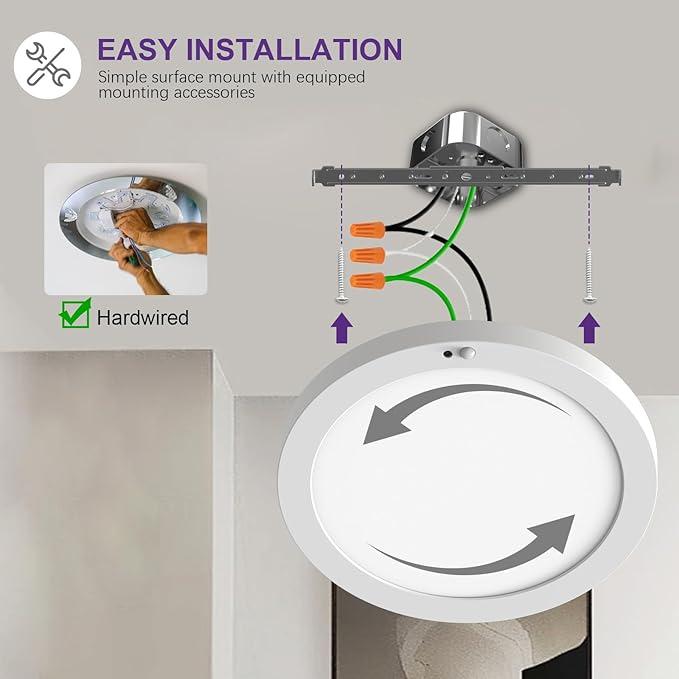 Motion Sensor Ceiling Light, 5CCT Selectable 24W 1500LM, 12 Inch LED Flush Mount Light Fixture Hard Wired, Motion Activated Lights Indoor for Hallway, Stairs, Laundry, Non-Dimmable - 4PK