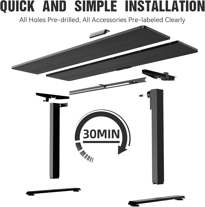 Veken Standing Desk, 63×23.6 Inch Electric Gaming Table, Black | Height Adjustable Sit Stand Up Computer Tables for Home Office, Study , Writing, Suit students, employees and group work