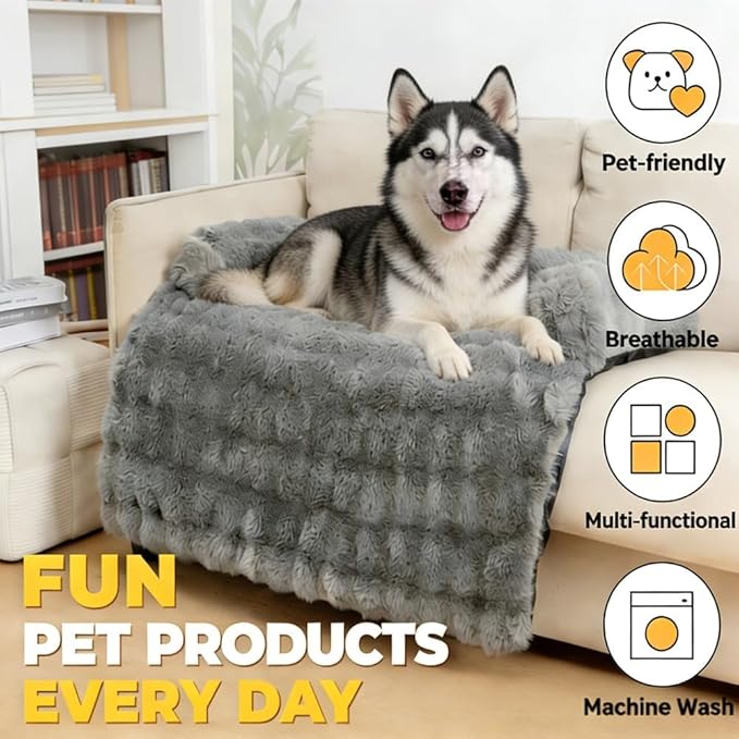 Dream Cloud Pet Sofa Bed for Dogs Cats, 2026 Washable Removable Calming Fluffy Plush Mat for Furniture Protector, Long Fur Non-Slip, for Small/Medium/Large Home Pets (Light Grey, S：27.6 * 24in)