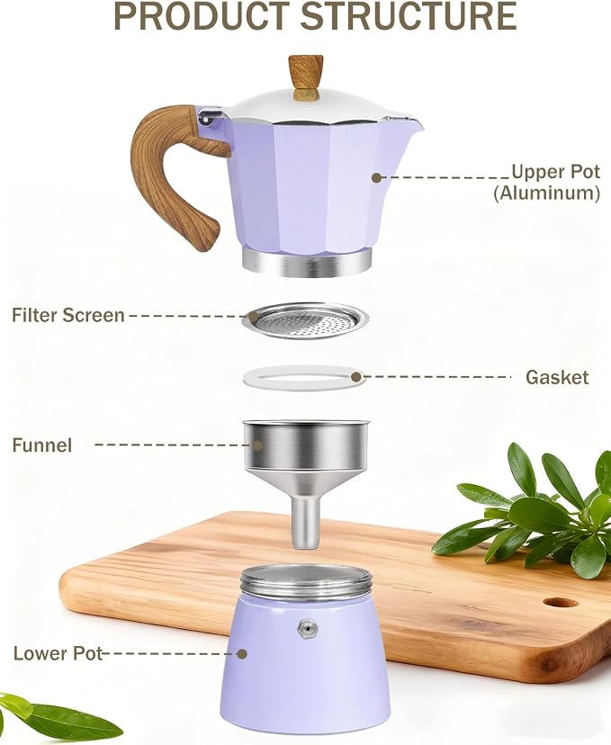Coffee Maker Stovetop Espresso Maker 12 Cup Aluminum Moka Pot Percolator 20oz 600ml Easy Brewing for Electric Ceramic Stoves Home Camping Italian Cuban Café Classic Purple