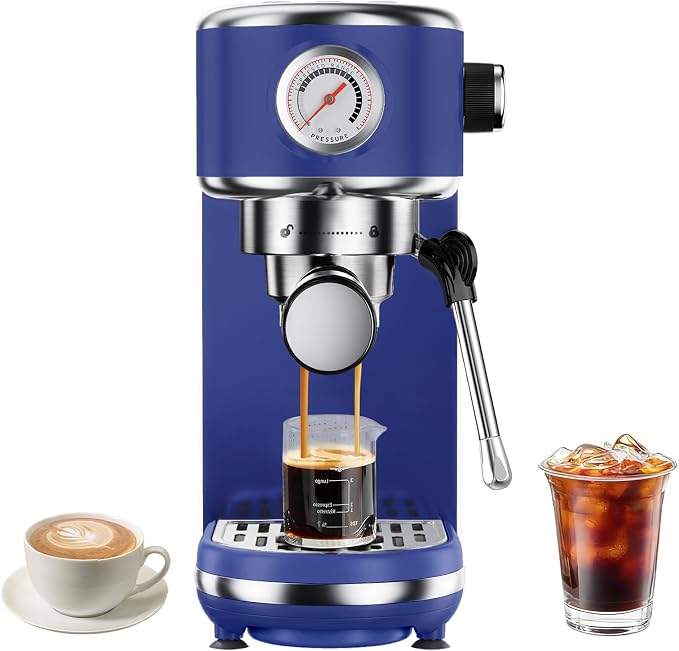 atatix 20 Bar Espresso Machine with Milk Frother, Compact Espresso Maker | Stainless Steel Coffee Machine with Precise Temp Control & 44oz Removable Water Tank for Latte, Cappuccino, Dark Blue
