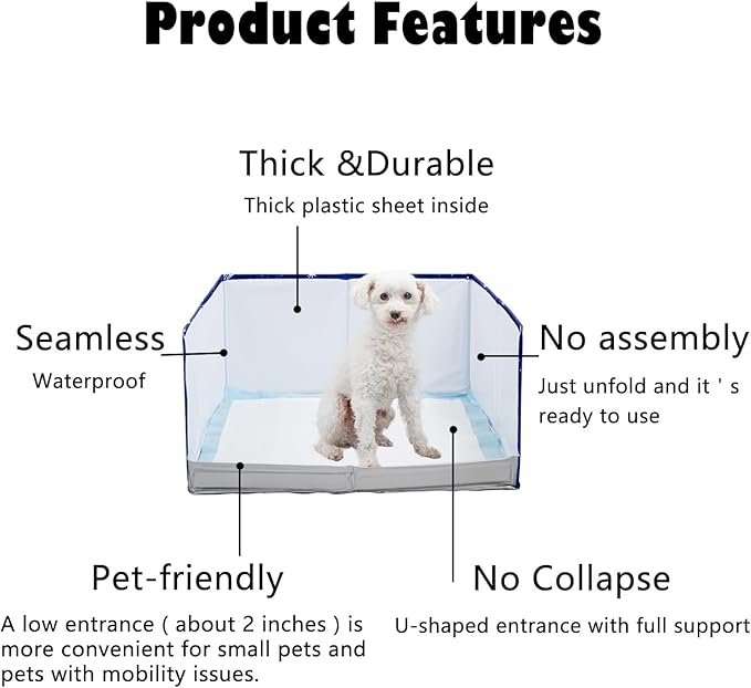Dog Litter Box with High Walls,Pee Pad Holder Tray for Indoor Dog Potty,No Assembly,No Spill,Waterproof,Easy to Clean,Portable for Travel (Blue Star, M-36''Lx23.6''Wx16''H)