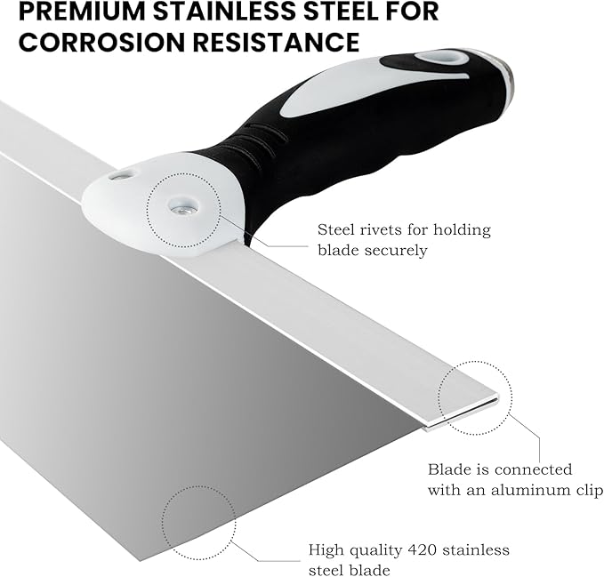 Mister Rui 8" Drywall Taping Knife, Stainless Steel Taping Knife, Plastering Spatula Tools, Plastering Tool, Soft Grip Handle for Drywall Joint Taping