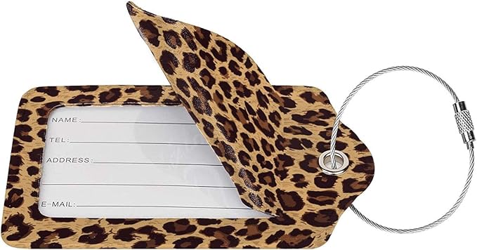 Leopard 2 Pcs Luggage Tags, Privacy Cover Id Label with Stainless Steel Loop and Address Card for Suitcases & Travel Bags