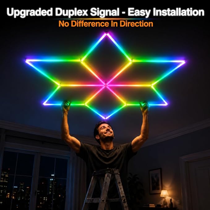 RGB Hexagon Garage Lights, Snowflake Hexagon Led Lights with Music Sync Mode, App & Remote Control RGB Ceiling Lights for Party, Gym, Studio, Gaming Room