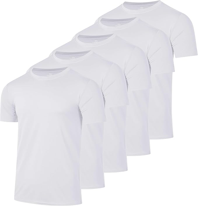 5 Pack Men's Dry Fit Short Sleeve T-Shirt Gym Workout Athletic Running Tee | Cooling, Moisture-Wicking, Crew Neck, Quick-Dry, Breathable, Active, Exercise, Fitness, Basketball, Cycling, Hiking, Tennis