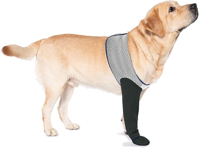 COODEO Dog Socks to Prevent Licking Paws, Healing Boots & Paw Protectors with Non-Slip Bottoms for Wound Protection, Waterproof Sleeve Shoes for Licking（Grey，XL_Right