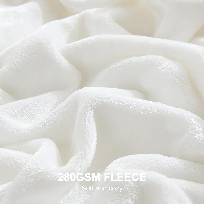 Hansleep Throw White Fleece Blanket, Soft Flannel Bed Blanket | Fuzzy Cozy Blanket 50x60 Inches, Multi-use for Bed, Sofa, Couch, Travel, Camping, All Season Warm Lightweight Cover