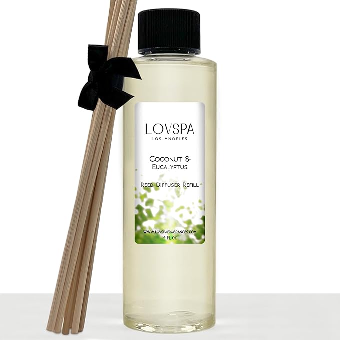 LOVSPA Coconut & Eucalyptus Diffuser Oil - Luxury Essential Oils for Diffuser Refill & Air Freshener Room Spray - Long-Lasting & Natural Home Fragrance, Scented Oil for Diffusers, USA Made, 4oz