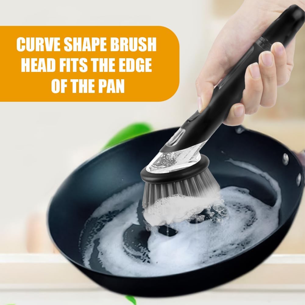 AUAUY Dish Brush with Soap Dispenser, Advanced Soap Control Dishwashing Brush, Dish Scrub Brushes with Handle, Kitchen Scrubbers for Dishes, Pan, Pot, Sink Cleaning Brushes