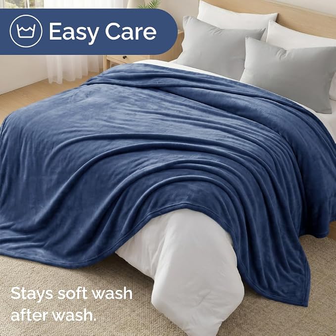 Fleece Blanket Kids Size - Ultra-Soft Flannel Fleece Blanket - Washed Blue | Soft, Warm, Outdoor Picnic Blanket for Camping, Travel, Lightweight, Cozy, Anti-Static, Home Decor Gifts for Men & Women