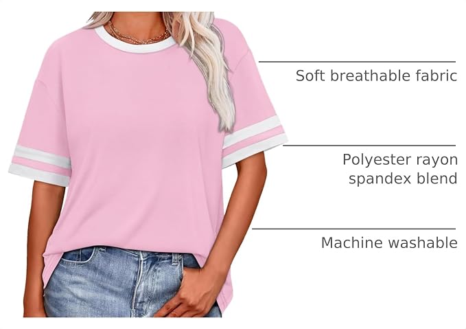 WIHOLL Womens T Shirts Loose Fit Short Sleeve Tees Crew Neck Color Block Summer Tops 2026 Fashion