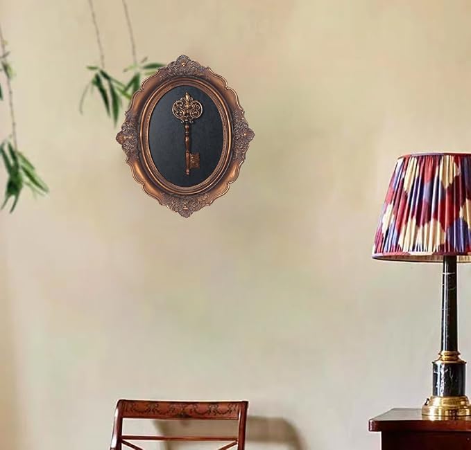 S-MANTIS Vintage Wall Sculpture, Antique Pediment, Hallway Wall Art, Hand Painted Wall Decoration With Embossed Intricate Key Design, Oval Aesthetic Room Décor, Gallery, Unique Gift (Antique Gold-Key)