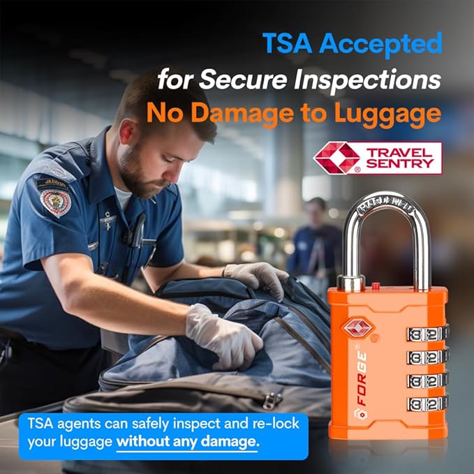 FORGE 4 Digit 17067 TSA Approved Tool Box and Case Lock, Combination Padlock for Travel, Orange 1 Lock
