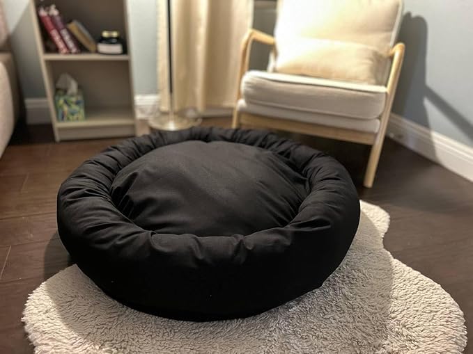 Organic Cotton Canvas Dog Bed: Removable Cover, Natural Fill - Made in USA (Black, X Large 42" x 8" inches)