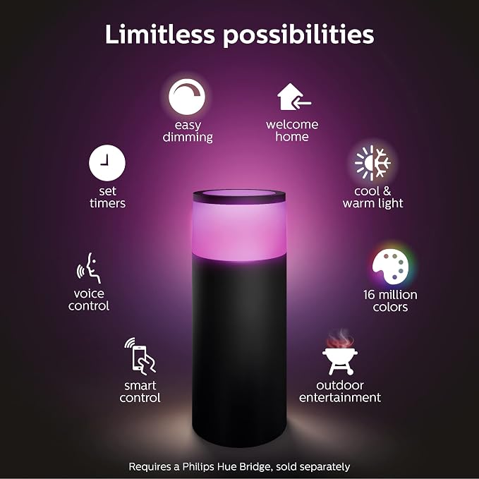 Philips Hue Calla Outdoor Smart Pathway Light, 3 Pack, White & Color Ambiance Walkway LED Lights, Weatherproof Low Voltage Lighting, Requires Bridge and Power Supply, Control with App and Voice