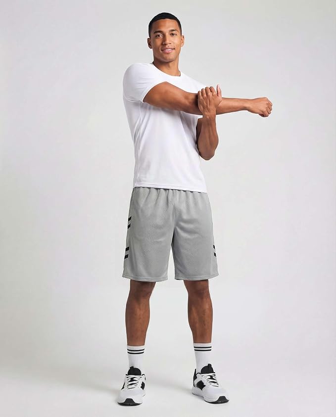 5 Pack Men's Mesh Shorts Athletic Basketball Sports Gym Workout Pockets | Cooling Moisture-Wicking, 9", Long, Quick-Dry, Breathable, Elastic Drawstring Waistband. Running, Exercise, Soccer, Training.