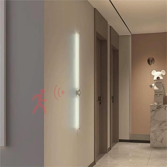 LED Long Strip Wall Lights with Motion Sensor Wall Lamp 3000K/4000K/6000K Wall Modern Simple Aluminum Mounted Indoor Bedside Decoration Light Living Room(Gold White Light,120cm)