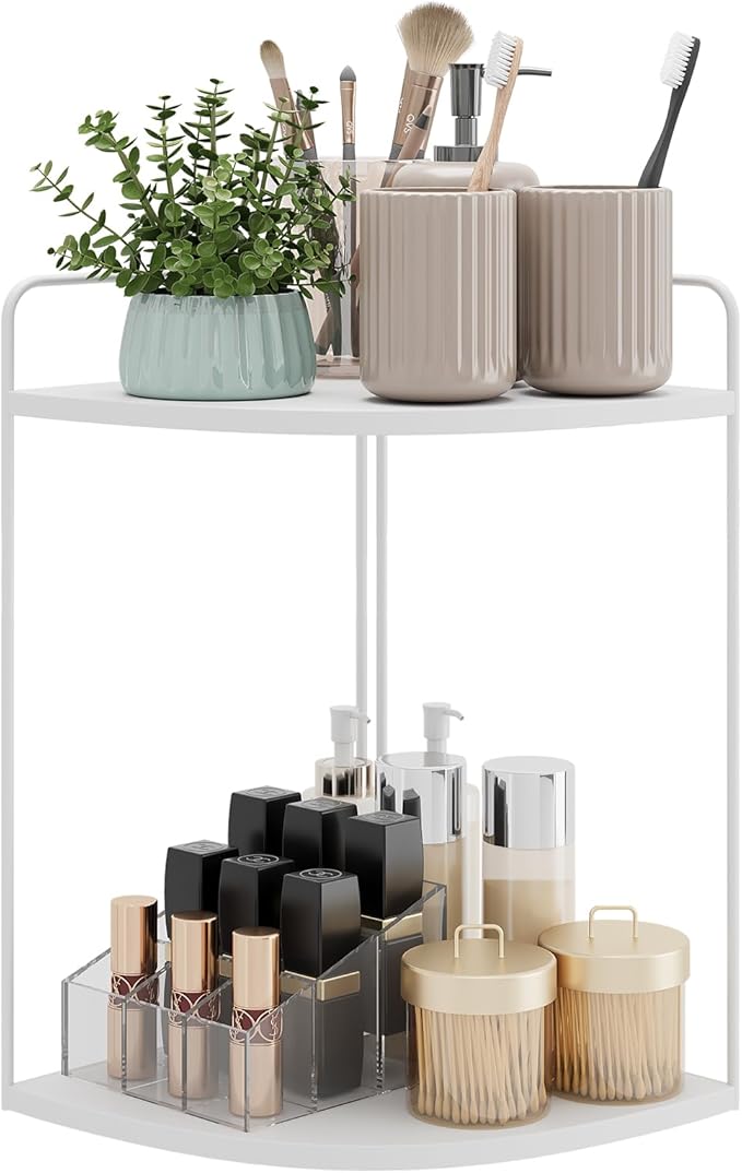 Forest Angle Bathroom Counter Organizer,Countertop Organizer,Vanity Organizers,Bathroom Storage,Bathroom Sink Caddy,Counter Shelf,Corner Counter,Corner Shelves(White)