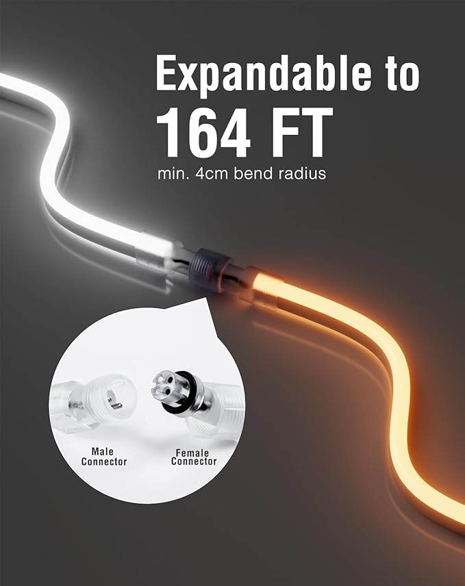 Shine Decor LED Neon Rope Lights AC 120V, Expandable & Cuttable 120LEDs/M Bright Strip Lighting, ETL Cold-Resistant & IP65 Waterproof for Indoor Outdoor, 8x16mm, 6300K Cool White, 131.2ft